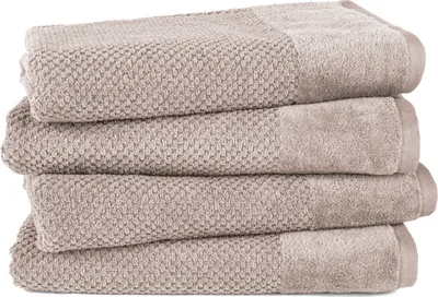 Produktbild von Pure Label 4-TLG. Badetücher Set mit Anhängeschlaufe aus 100% Baumwolle, saugstark und weich| 4 Badetücher aus Baumwolle 70x140 cm, Beige - Taupe