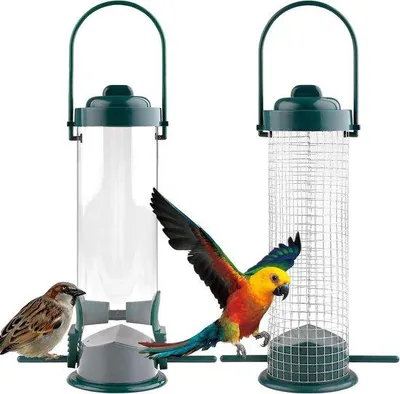Immagine prodotto di 2 casette per uccelli in metallo con mangiatoia per uccellini