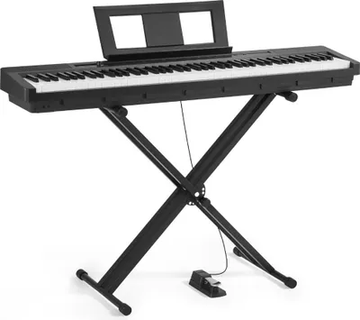 Produktbild von Gewichtetes Digitalpiano, 88 Tasten, vollgewichtet, E-Piano-Doppelklaviatur und Lautsprecher mit X-Ständer, Sustain-Pedal, Aufnahmefunktion, 280 Klänge, drahtlose Verbindung, für Anfänger, schwarz