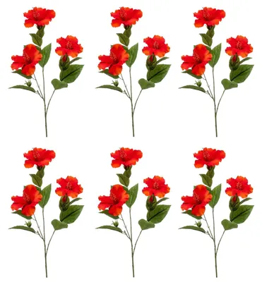 Produktbild von 6er Set künstliche Hibiskuszweige mit 3 Blüten rot H. 82cm Emerald Kunstblumen