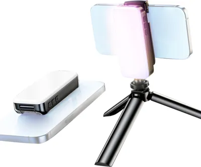 Produktbild von Mini-Fotolampe, dimmbares LED-Licht, tragbar, Vlog mit dreifarbigen Modi, 2000-mAh-Akku, USB-Ladeanschluss, faltbarer Telefonclip, 53 Perlen, 2500 K–9000 K Farbtemperatur