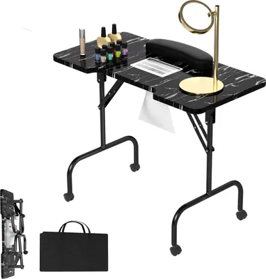 Image de TWOLIIN Table de manucure pliable avec aspiration Table à ongles portable Table de manucure portable avec roulettes Table de manucure mobile, grain noir