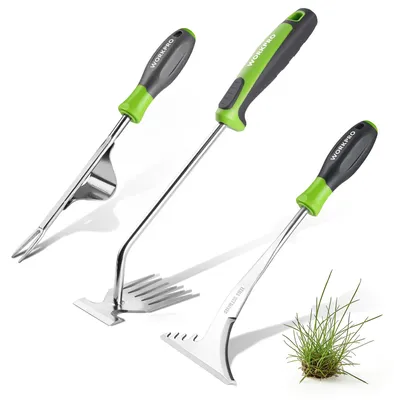 Immagine prodotto di Set da giardinaggio - Sarchiatore - Sradicatore - Acciaio inox - Set da 3 - Impugnatura antiscivolo