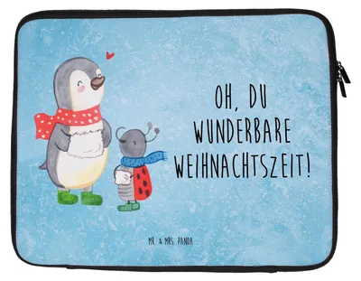 Produktbild von Mr. & Mrs. Panda Notebook Tasche Smörle Winterzeit 27 x 36 cm - Eisblau - Geschenk, Notebooktasche, Weihnachten Grüße, Hülle Laptop, Weihnachtszeit, Laptoptasche, Sleeve