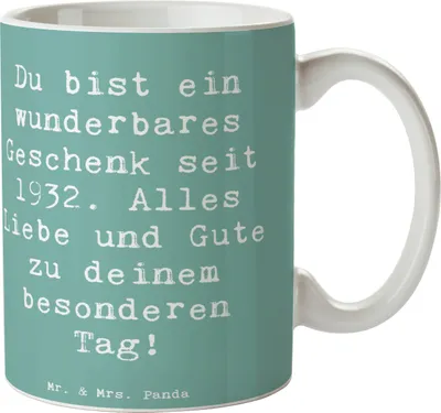 Produktbild von Mr. & Mrs. Panda Kaffeebecher Spruch 1932 Geburtstag Geschenk - Meeresbrise - Geburtstagsgeschenk, einzigartig, feiern, Pott, liebevolle Karten, Becher, Kaffeetasse