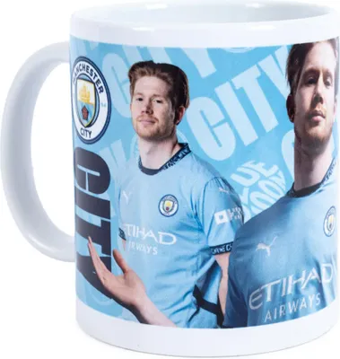 Obrázek produktu pro Manchester City FC - Hrnek na kávu "Kevin De Bruyne" TA12199 (jedna velikost) (modrá/bílá/zlatá)