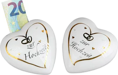 Produktbild von Formano Spardose Herz Hochzeit, gold, Porzellan, ca 8,5 x 8 cm - Geschenke zur Hochzeit