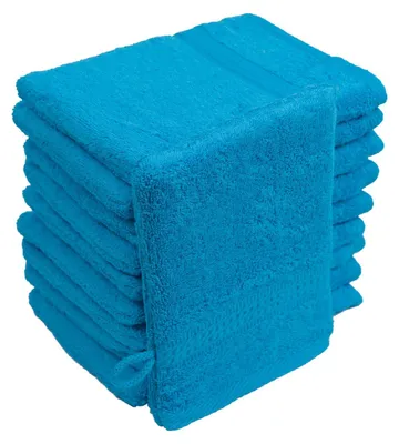 Produktbild von Waschhandschuhe Waschlappen 10er Set Türkis Blau 100 % Baumwolle Frottee 500g/m² 16x21