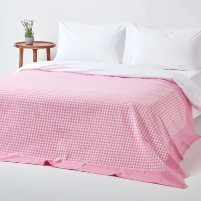 Obrázek produktu pro HOMESCAPES Přehoz na postel Gingham, růžový, 225 x 255 cm
