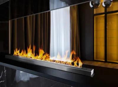 Produktbild von Bioethanol Einbaukamin 90 cm Schwarz Matt | Linearbrenner 1,4 L | Bis 4,2 kW | Durchgehende Feuerlinie