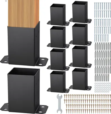 Produktbild von 4x4 Pfostenträger 10 Stk., innere Größe 3,6 x 3,6 Zoll Pfostenträger, schwere pulverbeschichtete Pfostenanker, mattschwarze Holzpfostenträger für Pavillon, Terrassengeländer, Deckgrundplatte