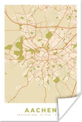 Produktbild von MuchoWow® Poster Karte - Jahrgang - Aachen - Stadtplan 80x120 cm - Papierdruck
