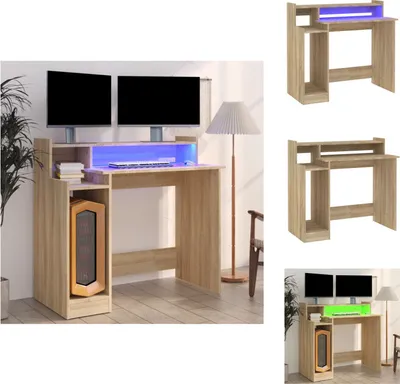 Obrázek produktu pro vidaXL Psací stůl s LED diodami dub Sonoma 97x45x90 cm materiál na bázi dřeva - Psací stoly