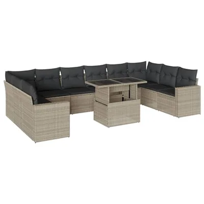 Produktbild von vidaXL 11-tlg. Garten-Sofagarnitur mit Kissen Hellgrau Poly Rattan