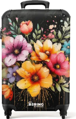 Produktbild von NoBoringSuitcases.com® Koffer Handgepäck Trolley Rollkoffer Kleine Reisekoffer mit 4 Rollen - Blumen im Graffiti-Stil - Cabin Size < 55x40x23 cm & 55x40x20 cm - Fotokoffer - Kabinenkoffer - BoardgepäckHandgepäck Koffer 55x35x20 cm, 36L,