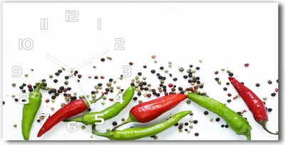 Produktbild von Wanduhr aus Glas – 60x30 cm - Glasbild - Glasuhr - Gehärtetes Glas - weisse-zeiger - Chilischoten
