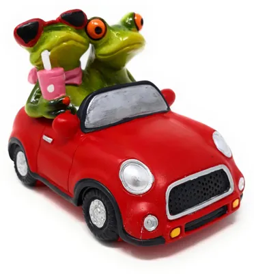 Immagine prodotto di Formano divertenti rane Figura Coppia di rane in auto rossa Poly 13 cm