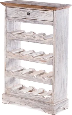 Produktbild von WEINREGAL CORTEZ | 85x55cm(HxB) Flaschenregal aus Holz mit Schublade | Farbe: 05 weiß-natur