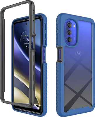 Produktbild von Moto G51 5G Hülle, Hybrid Transparente Rückseite Robust TPU Bumper Rutschfest Stoßfest Ganzkörper Schutzhülle für Motorola Moto G51 5G Dunkelblau