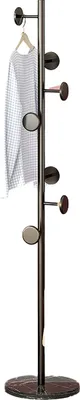Produktbild von Garderobenständer, Kleiderständer mit 7 Haken, Freistehender Kleiderständer, Marmor-Runder-Grundplatte, Kleiderstange aus Metall, Wohnzimmer, Schwarz