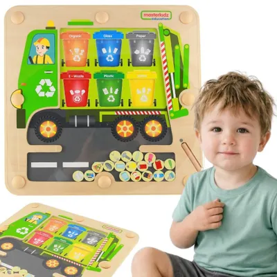 Obrázok produktu pre Magnetická tabuľa Masterkidz na triedenie odpadu Montessori recyklačný vozík