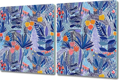 Produktbild von Glas Schneidebrett Herdabdeckplatten Schneideplatten - 2x 40x52 cm - Blaue Wildblume