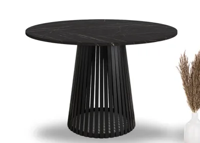 Produktbild von Esstisch rund Viero 90 cm Schwarz Marmor – moderner Design-Tisch mit schwarzem Metallgestell für Küche & Esszimmer