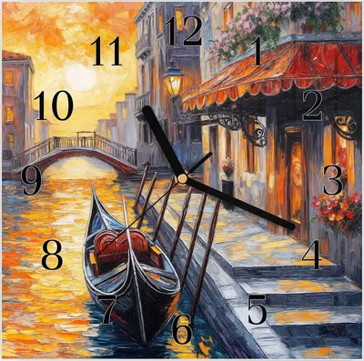 Produktbild von Wanduhr aus Glas mit Motiv Romantische Stadtansicht- 30 x 30 cm - inkl. Aufhängesystem