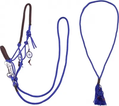 Produktbild von ARBO-INOX Knotenhalfter Zügel Halsring Kombiset QHP Farbe - blau Größe - Full Warmblut