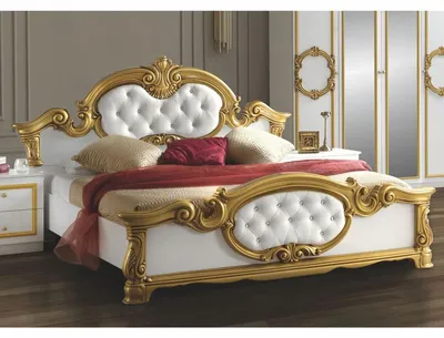 Produktbild von Casa Padrino Luxus Barock Doppelbett Weiß / Gold - Barockstil Schlafzimmer Möbel