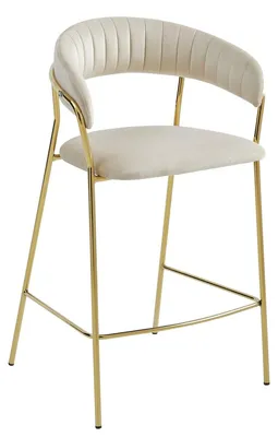 Image de Tabouret de bar Badia en velours beige et métal doré