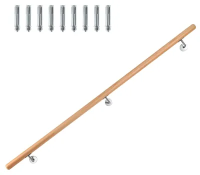 Produktbild von Peviasot Handlauf und Geländer aus geschliffenem Buchenholz mit verdeckten Traegern fuer Innentreppen 120CM