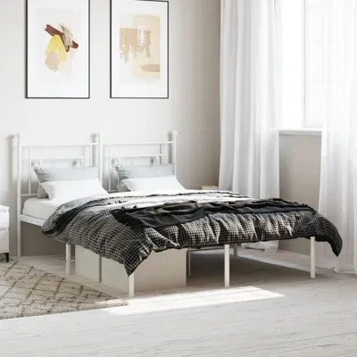 Produktbild von Maison Exclusive - Bettgestell mit Kopfteil Metall Weiß 140x200 cm