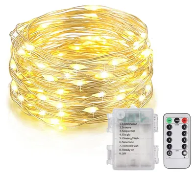 Lichterkette, 10 m, 100 LED, Silberdraht, 8 Modi, IP65, warmweiß