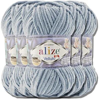 Productafbeelding van Alize 5x 100g Velluto, dikke wol, effen kleur, chenille, geschikt voor haken en breien (Mediumgrijs | 428)