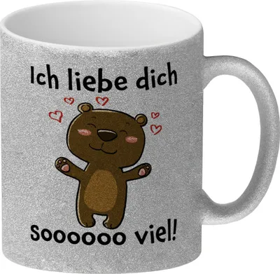 Produktbild von Ich liebe dich soooooo viel Glitzer-Kaffeebecher mit niedlichem Bärchen