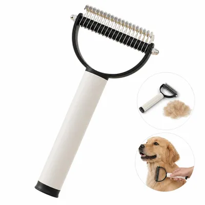 Produktbild von Hunde- und Katzenbürste 2-in-1, Entfilzungskamm mit Edelstahlzähnen, Unterwolle entfernen, Fusselrolle für Kleidung, Sofa und Auto, KI-generiertes Bild