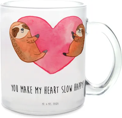 Produktbild von Mr. & Mrs. Panda Teetasse Faultiere Herz - Transparent - Geschenk, für Partner, Valentinstag, Tee Tasse, Jahrestag, Frauen, Freundin, Haferl, Häferl, Pott, Trinkglas