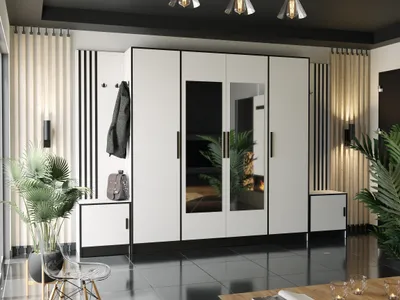 Image de KIER FURNITURE Armoire avec banc, blanche - 312,8 x 205 x 39 cm