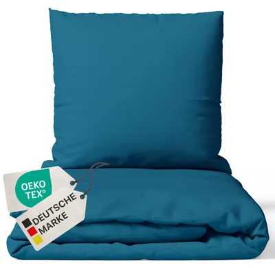 Produktbild von NYVI Bettwäsche Set DreamScience Mikrofaser Uni 135x200 + 80x80 cm Petrol - Atmungsaktiv & Weich - Mit Reißverschluss,  , für Allergiker geeignet