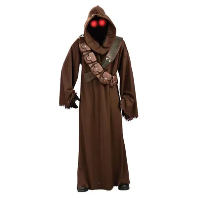 A full-body shot of a Jawa costume from Star Wars against a white background.