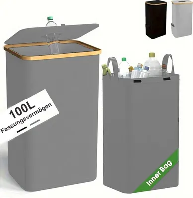 Produktbild von 100L Pfandflaschen Aufbewahrung,Pfandflaschen Sammelbehälter,Altglas Aufbewahrung für Pfandflaschen,Faltbarer Flaschensammler Leergut,(grau)