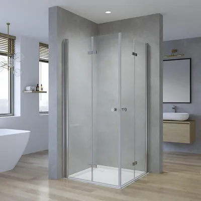 Produktbild von AQUABATOS 80x100x187cm Duschkabine Eckeinstieg 180º faltbar klappbar Duschfaltwand 5 mm Sicherheitsglas (ESG) klar mit Verstellbereich Diverse Breiten verfügbar