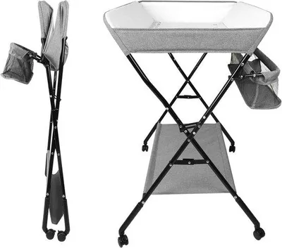 Produktbild von Baby-Wickeltisch - Verstellbarer Wickeltisch - Für die Babypflege - Klappbar und mobil - 86 x 62 x 96 cm - Grau
