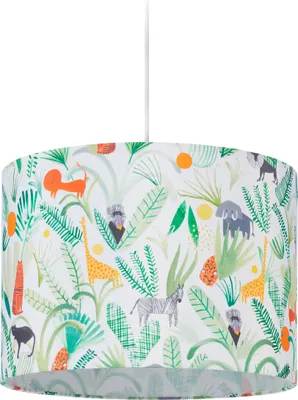 Produktbild von Relaxdays Hängelampe Kinderzimmer, Lampenschirm mit Dschungel-Motiv, HxD: 140x35 cm, E27, Pendelleuchte für Kinder, bunt