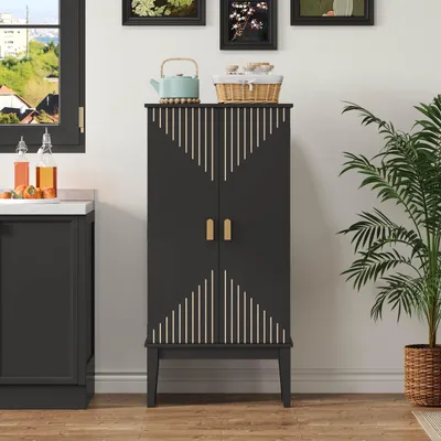 Image de Armoire de cuisine de 120x59x30 cm, avec 2 portes, étagère intégrée dans les portes, style vintage, idéale pour la cuisine, la salle à manger, le salon ou l'entrée.
