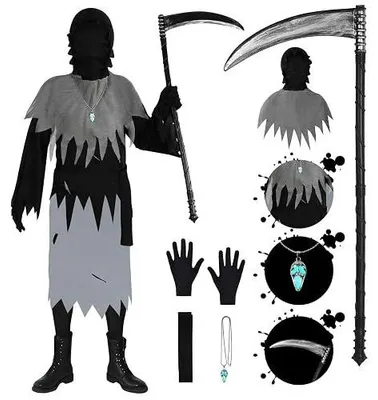 Zdjęcie produktu dla Kostium żniwiarza dla dzieci przebranie halloween z peleryną rękawiczkami