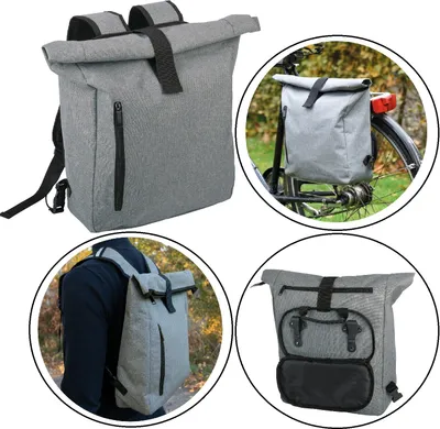 Produktbild von Fahrradrucksack 32x12x39 Gepäckträger Grau Fahrrad Rucksack 700Gr 15L aufrollbar