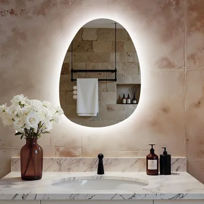 Image de S'AFIELINA Miroir de salle de bain 60×45cm Miroir lumineux LED, 3 couleurs de lumière réglable, Interrupteur tactile, anti-buée et fonction mémoire