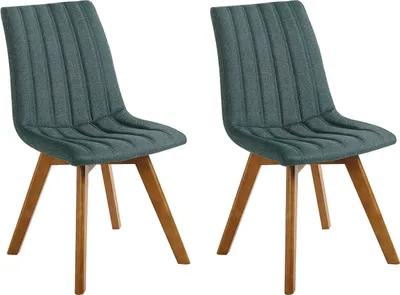 Produktbild von BELIANI Esszimmerstuhl 2er Set Dunkelgrün Polsterbezug Vertikale Steppung Massive Beine aus Buchenholz Elegant Retro